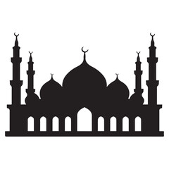 islamic mosque silhouette vector, black silhouette mosque vector illustration. with white background