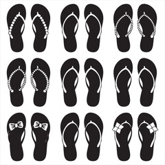 set of black vector various flip flops silhouettes