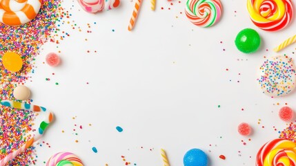 Colorful candy and sprinkles frame national candy month celebration