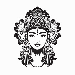 Balinese Woman Wearing a Flower Accessory on Her Ear image vector isolated on white background.