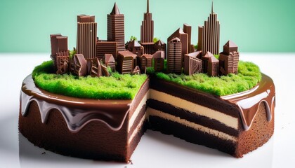 chocolate cake on white background