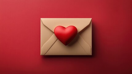 Beige Envelope with Red Heart for Romantic Love Letter