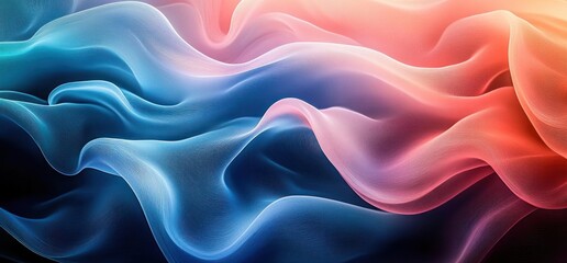 Obraz premium Abstract Fluid Wave Patterns in Soft Blue Coral Teal Gradients with Silky Texture and Ethereal Light