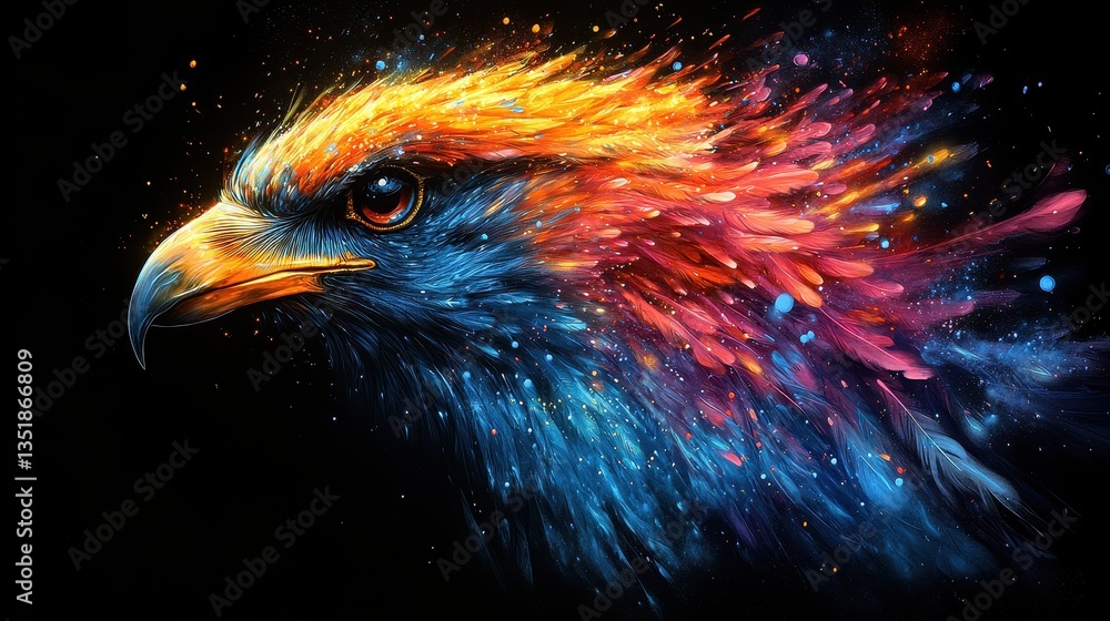 Poster a colorful artistic rendering depicts a bird of prey profile