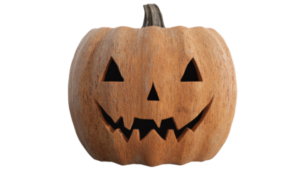 A carved pumpkin featuring a mischievous grin and triangular eyes, symbolizing Halloween festivities.