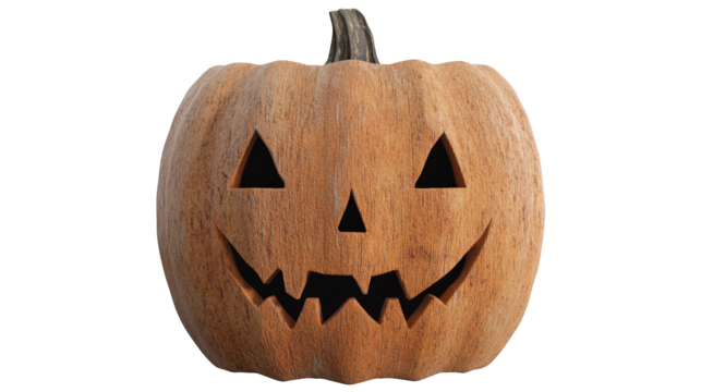 A carved pumpkin featuring a mischievous grin and triangular eyes, symbolizing Halloween festivities.