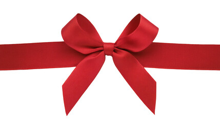 A vibrant red ribbon tied in a neat bow, showcasing its smooth texture and elegant shape.