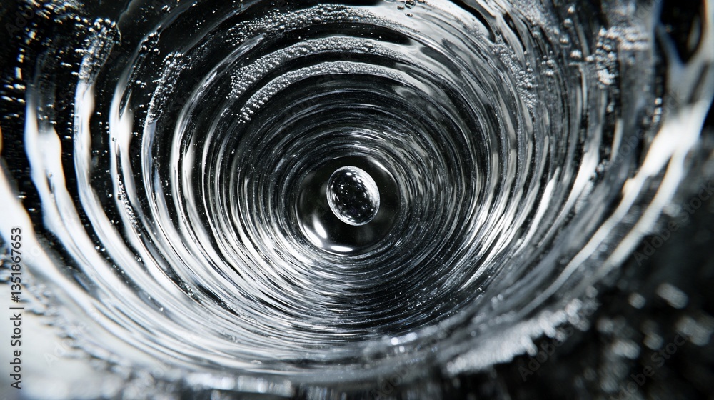 Poster abstract view of a clear liquid with swirling vortex and a single floating droplet