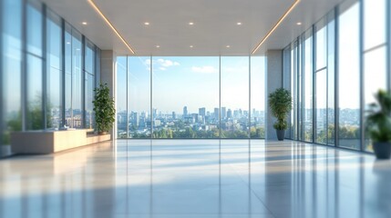Fototapeta premium modern minimalist office lobby with glass windows bright airy atmosphere polished floors