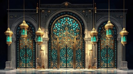 Obraz premium Opulent Palace Entrance with Teal and Gold