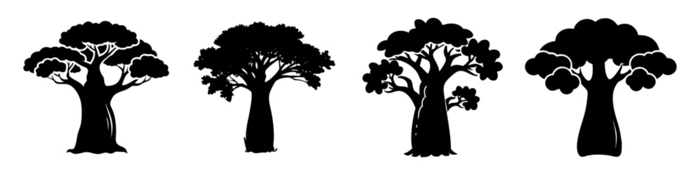 baobab tree icon, baobab tree silhouette vector illustration-simple silhouette illustration of baobab tree, perfect for baobab tree logos and icons
