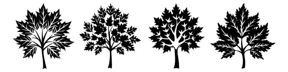 maple tree icon, maple tree silhouette vector illustration-simple silhouette illustration of maple tree, perfect for maple tree logos and icons