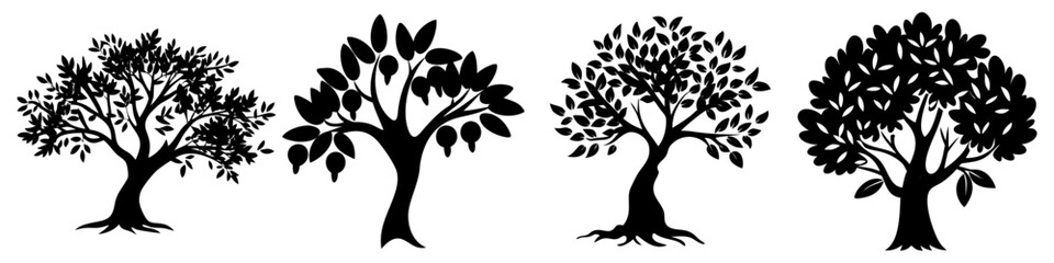 Obraz premium olive tree icon, olive tree silhouette vector illustration-simple silhouette illustration of olive tree, perfect for olive tree logos and icons