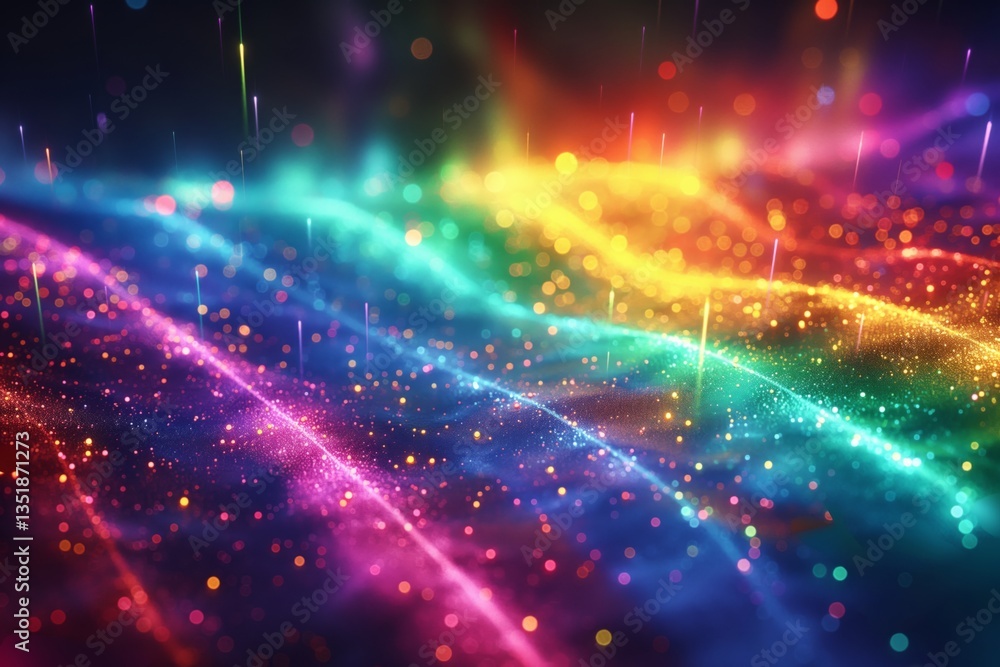 Poster a mesmerizing abstract background showcasing vibrant rainbow colors cascading in luminous waves.