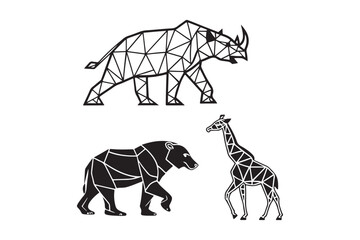 Geometric Animal Illustrations: Rhino, Bear, Giraffe