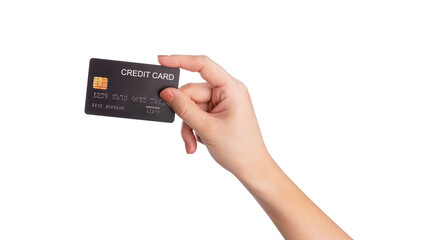 Female hand hold credit card isolated on white background