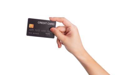 Female hand hold credit card isolated on white background