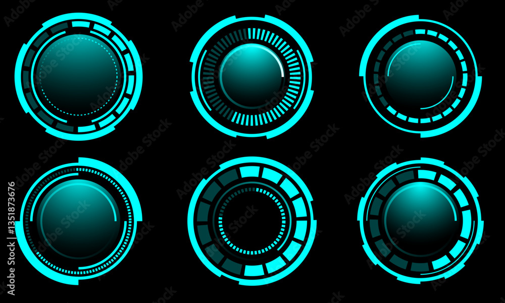 Poster set of sci fi blue circle user interface elements technology futuristic design modern creative on bl