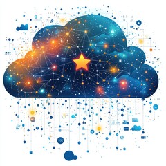 Cloud computing network illustration with interconnected data points
