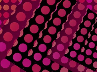 Diagonal stripes of pink polka dots on a black background create a vibrant, abstract pattern.