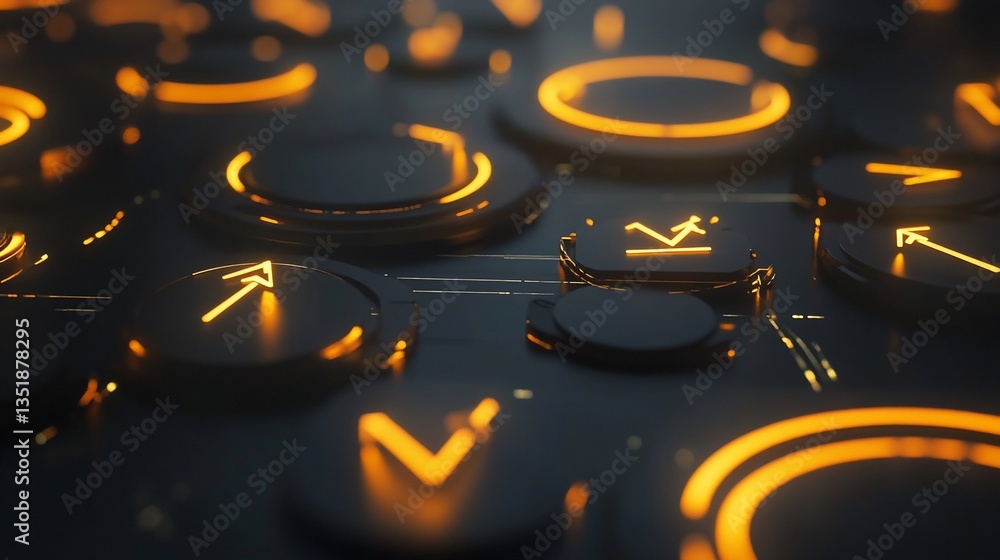 Poster glowing icons on dark background tech and navigation abstract concept