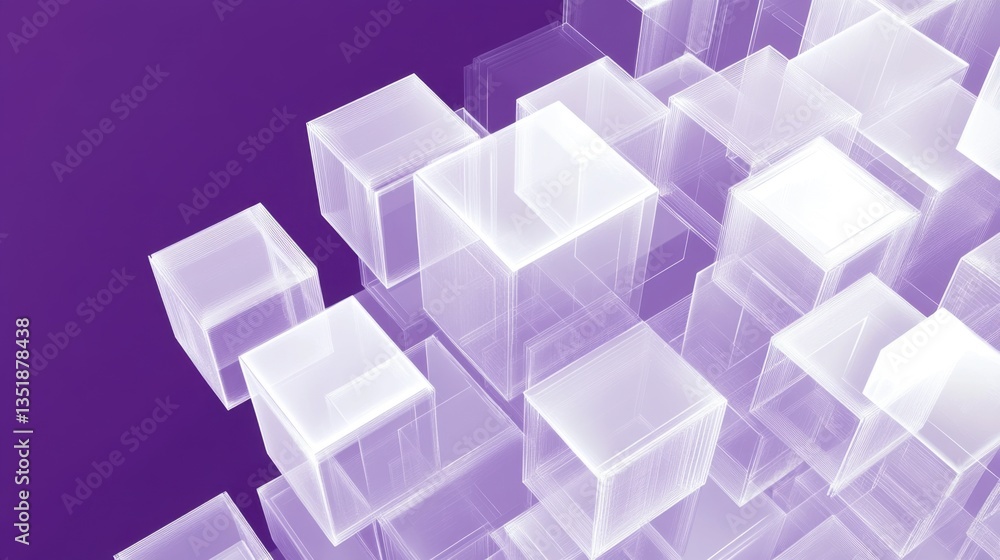 Poster digital network concept with white blurred geometric structures on a deep purple background