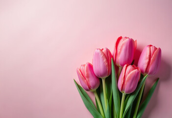 Pink tulips on a background with ample copy space.