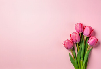 Pink tulips on a background with ample copy space.