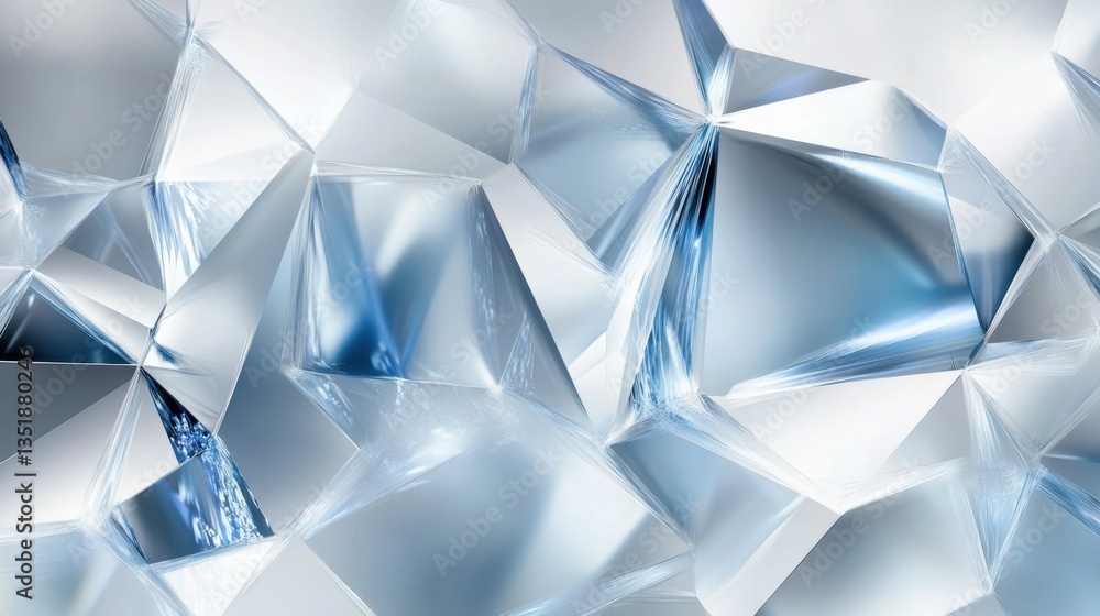 Poster elegant 3d abstract background with floating glass shapes, blue dispersion reflections, and a soft l