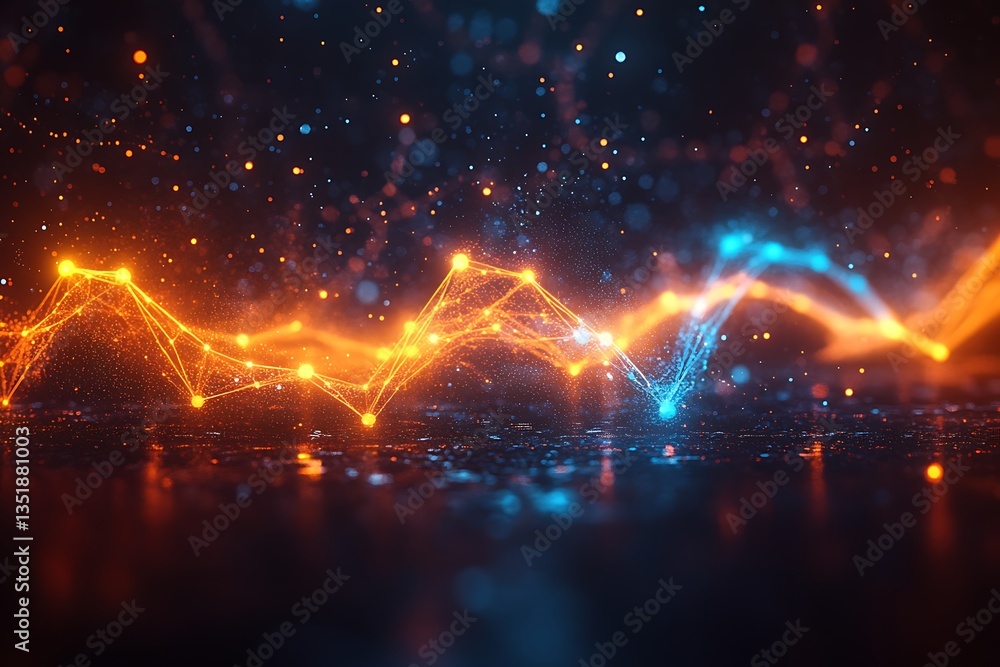 Poster merging scientific graphs, abstract molecules, and data into one visualization.