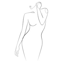 Slender woman one line drawing on white isolated background. Abstract female figure