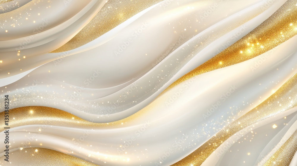 Poster elegant gold and white diagonal waves with golden sparkles, creating a luxurious and refined abstrac