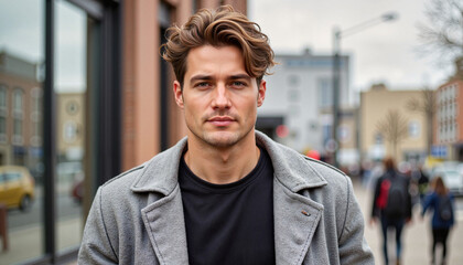 Obraz premium Young man looking confidently in urban setting 