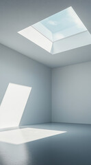 Fototapeta premium Low-angle bright empty room with natural light coming through a skylight window