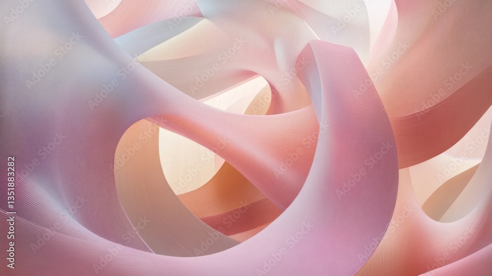 Poster elegant pastel ribbons in a soft 3d wavy motion, creating a smooth and surreal abstract background w