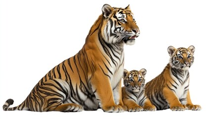 Fototapeta premium Majestic Tiger Family Sitting Together in a Natural Pose with Innocent Cubs