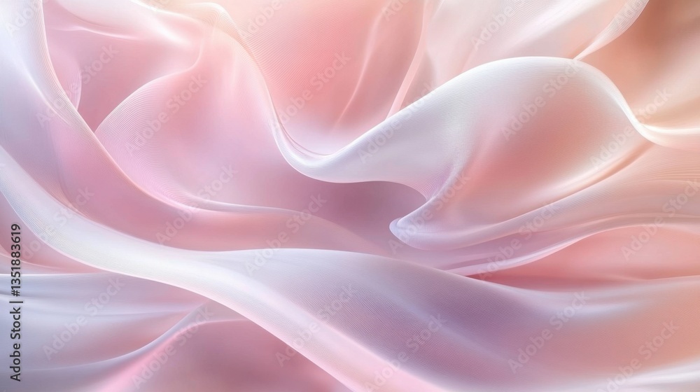 Poster elegant pastel ribbons in a soft 3d wavy motion, creating a smooth and surreal abstract background w