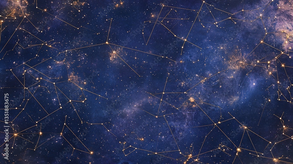 Poster an abstract depiction of constellations against a cosmic deep space background with connecting lines