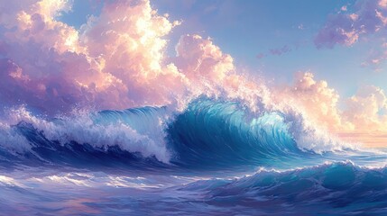 Ocean Wave Sunrise Dramatic Sky