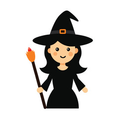 halloween witch with broom