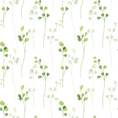 Watercolor seamless pattern with fern greenery. Botanical hand painted illustration. Elegant herbal ornament. Fresh design for texture, print, cards, textile, wallpaper, wrapping.