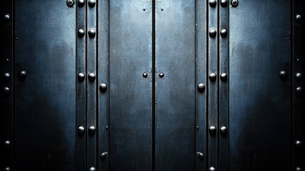 Dark Metallic Door with Decorative Bolts and Smooth Surface, Ideal for Industrial or Architectural Themes