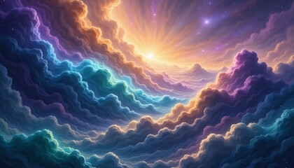 vibrant cosmic cloudscape with sunrise colors