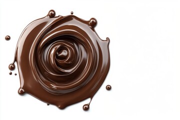 Swirling melted chocolate creating a spiral shape on white background