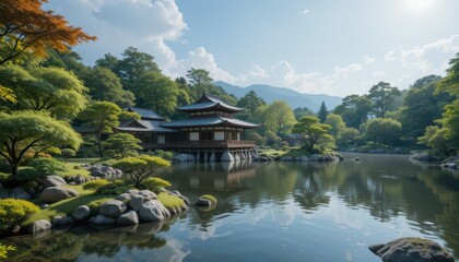Tranquil garden reflection japanese landscape scenic photography nature serene viewpoint