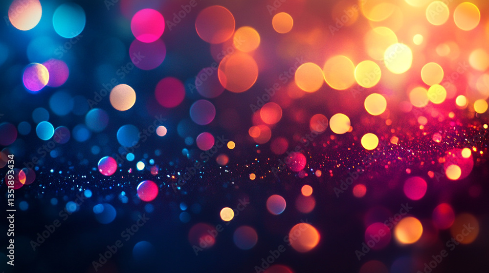 Poster abstract background with colorful bokeh lights and glitter in a dark and dreamy atmosphere