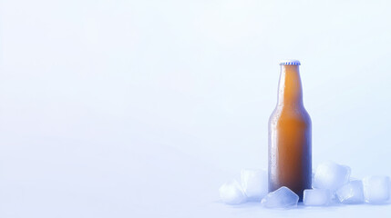 Chilled Beer Bottle with Ice Cubes