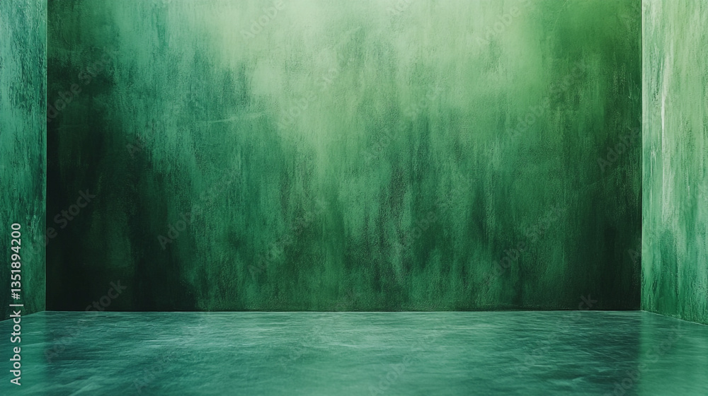 Poster an empty room with green textured walls and floor creating a moody and atmospheric background space
