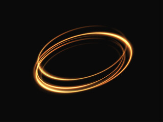 Golden ring light line, high speed light energy impact, solar energy vortex, magic portal on dark background PNG. Light effect.