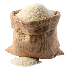 White Rice Sack Grain Food Burlap Bag isolated on transparent background
